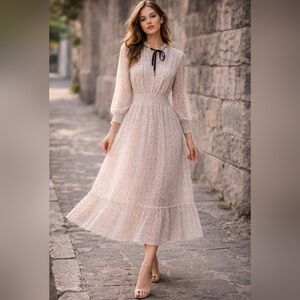 (NWT!) TRISTAN Chic Long Sleeve Sheer Cream Dress